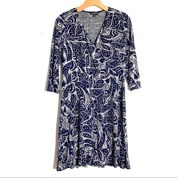 Glamour Faux Wrap Floral Ruffled Knee Length Dress blue grey EUC size 10 - Picture 1 of 11